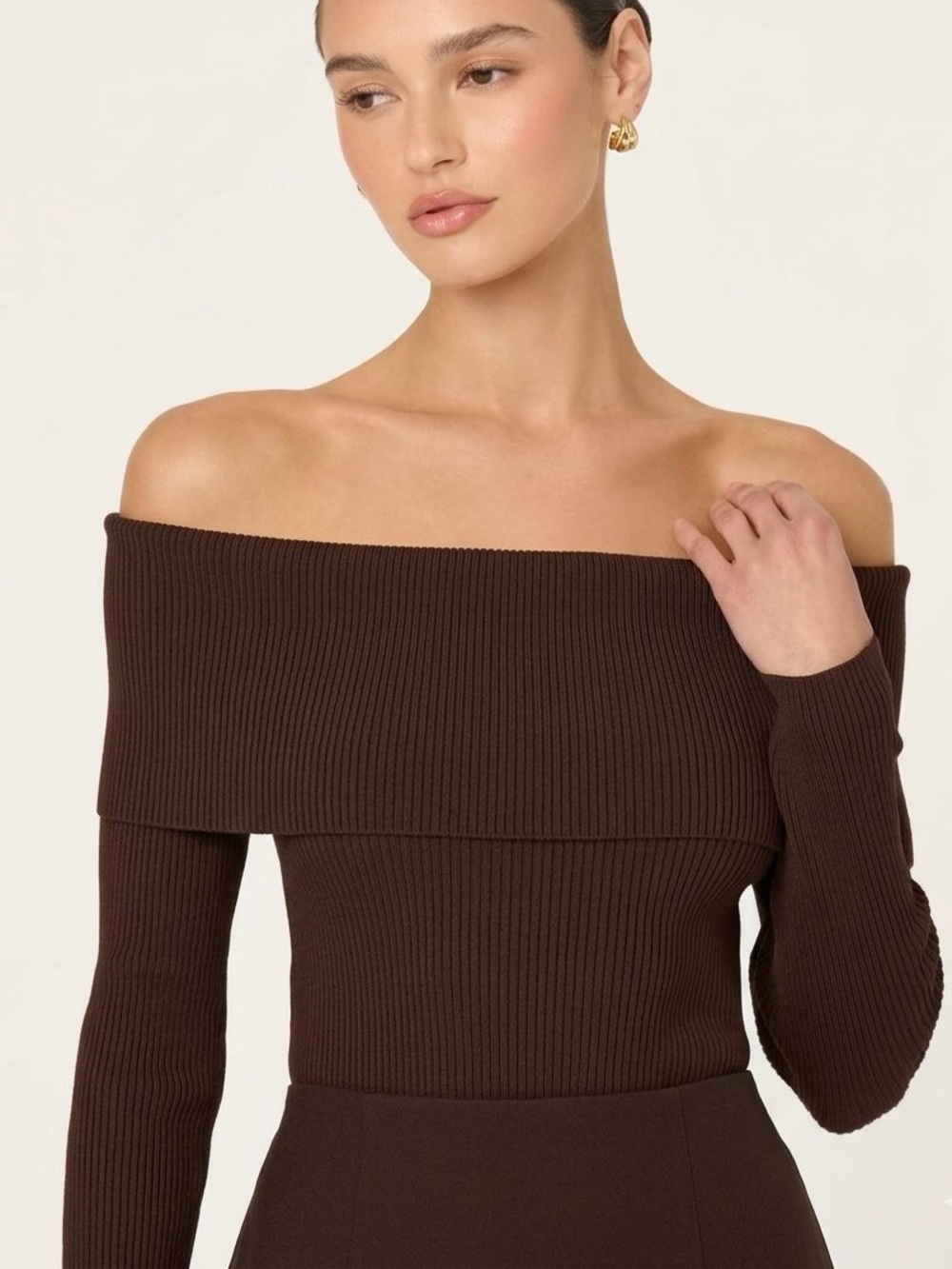 ASTR the label | Lidia off shoulder fold over ribbed top